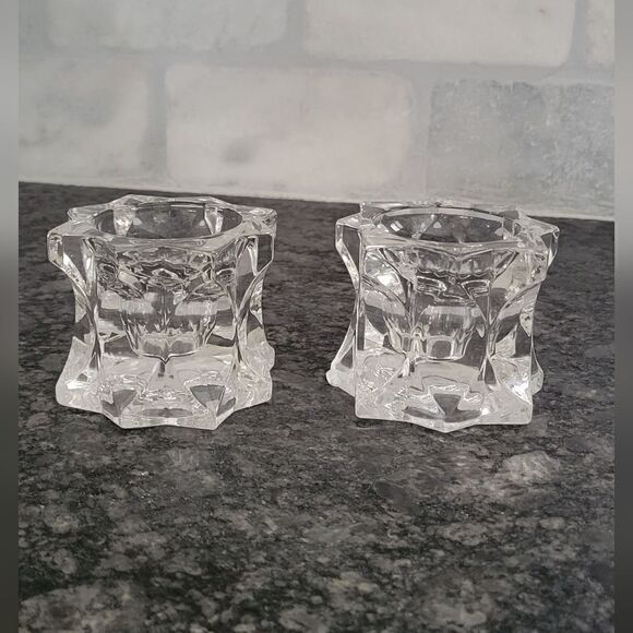 NWT Mikasa Sparkling Star Crystal Candle Holders Taper Tea Light Votive Set of 2 - Picture 1 of 9